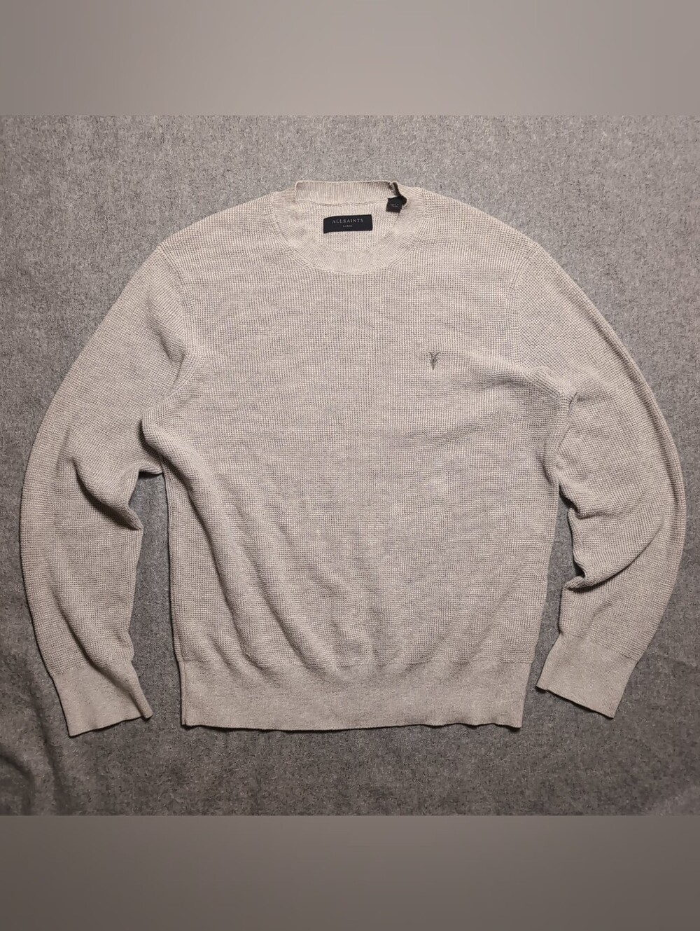All Saints Men's Statten Ramskull Crew Neck Pullover Sweater Gray Size L GUC